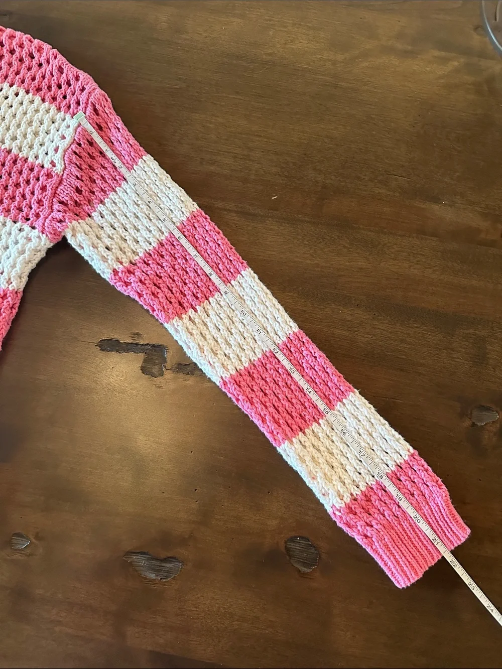 Major Label Group  Pink & White Open-Weave Stripe Crewneck Sweater Size L